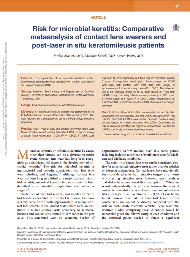 Risk for Microbial Keratitis: Comparative Meta-analysis of Contact Lens Wearers and Post-LASIK Patients